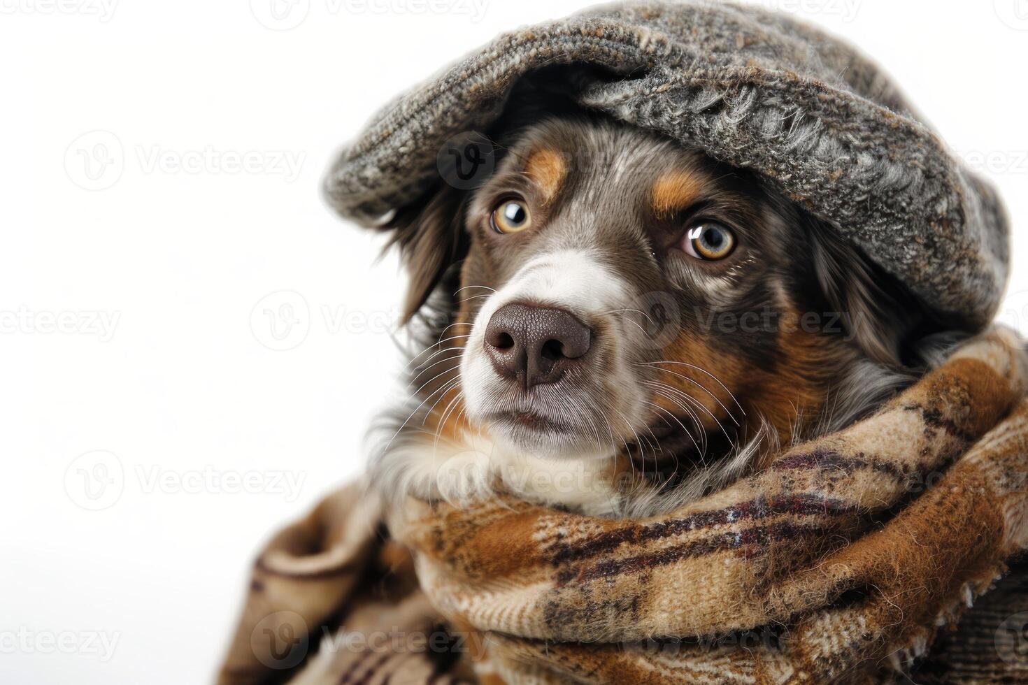 Happy Dog wearing Medieval Peasant costumes, studio lighting, isolated on white background, stock photographic style photo
