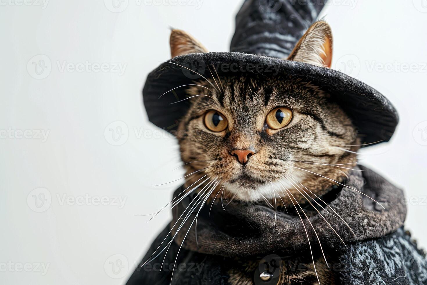 Happy cat wearing Gothic costumes, studio lighting, isolated on white background, stock photographic style photo