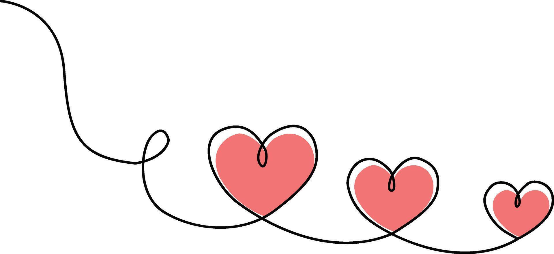 Continuous one line art Hearts of love concept on white illustration vector