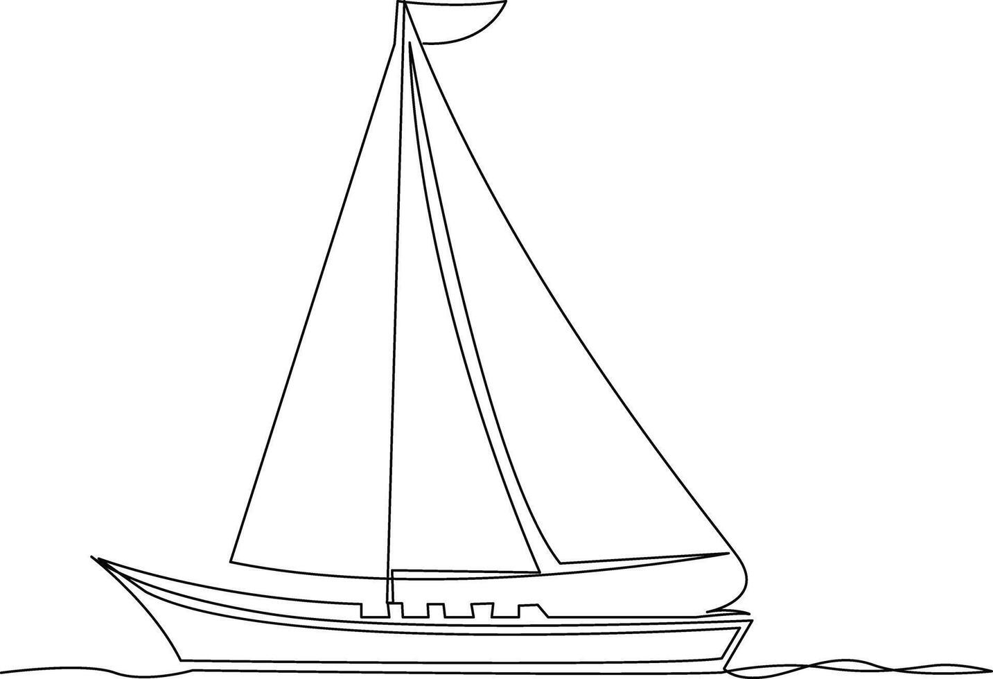 Continuous line art drawing sailing boat illustrations vector