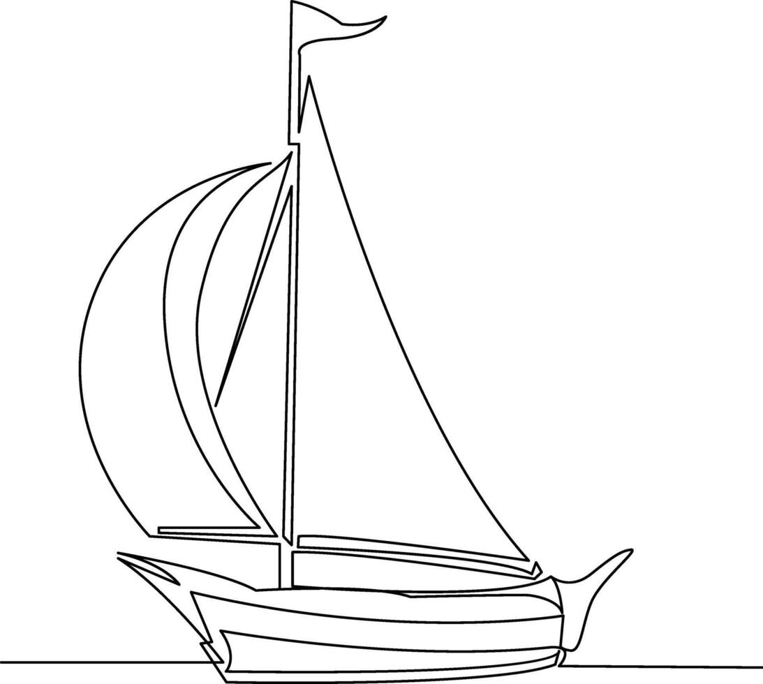 Continuous line art drawing sailing boat illustrations vector