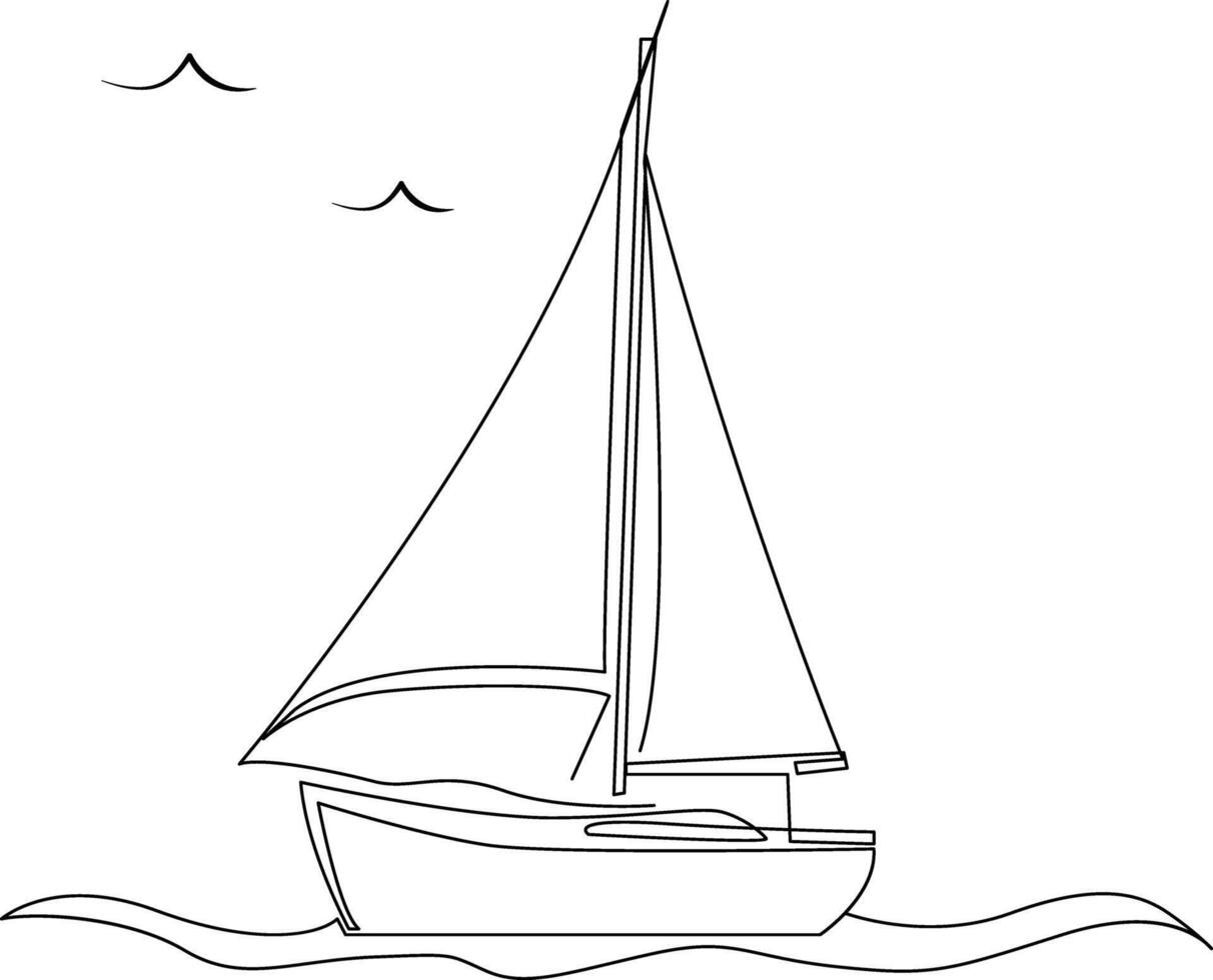 Continuous line art drawing sailing boat illustrations vector
