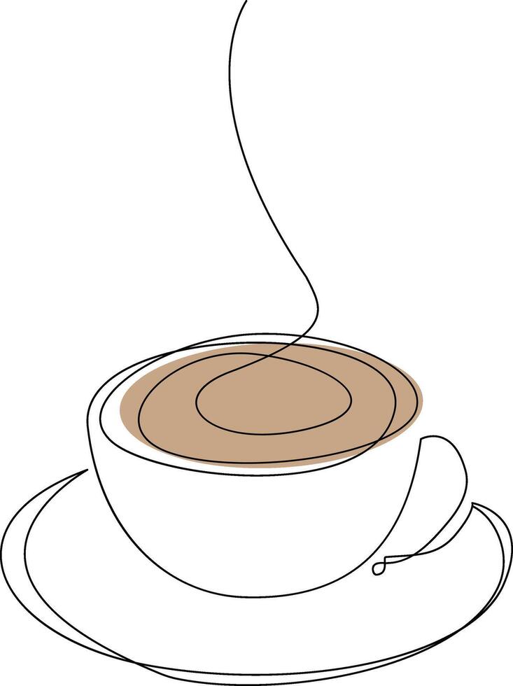Continuous single line hand drawn cup of coffee with steam illustration vector