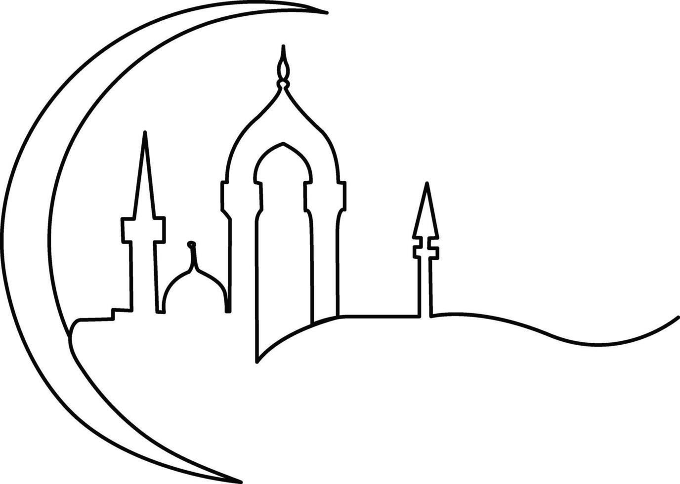 Continuous one line art drawing mosque building illustration religion concept vector