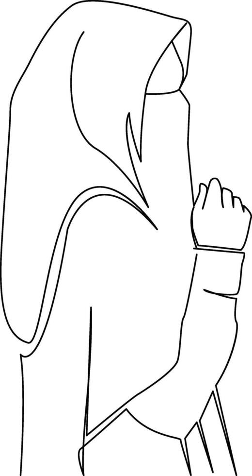 women's day line art muslim girl face with hijab vector