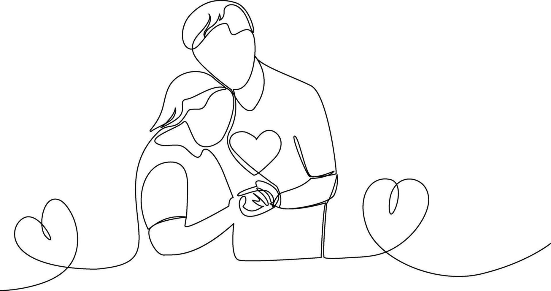 Cute couple love one line art drawing illustration vector