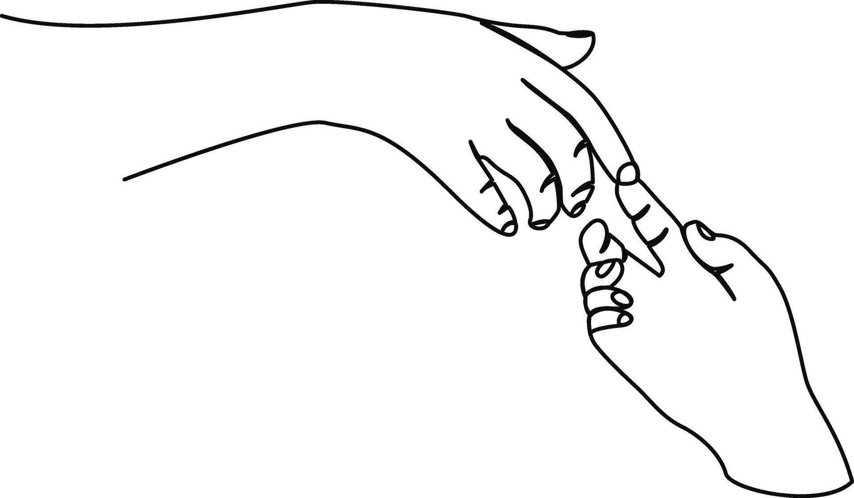 Continuous one line art a child's hand holding his parent's hand a symbol of love vector
