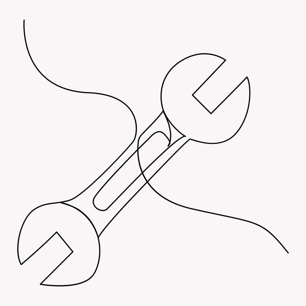 Drawing continuous One line art Happy labour day concept of the master's hand holds a wrench vector