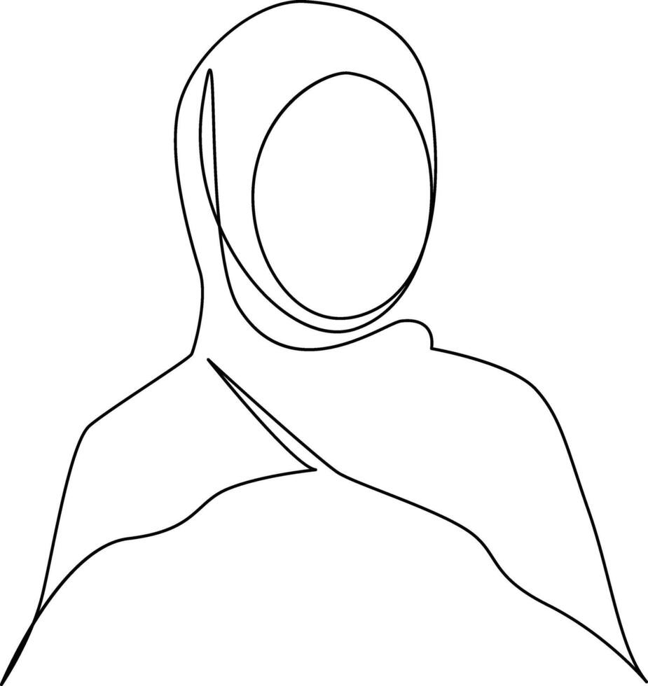 women's day line art muslim girl face with hijab vector