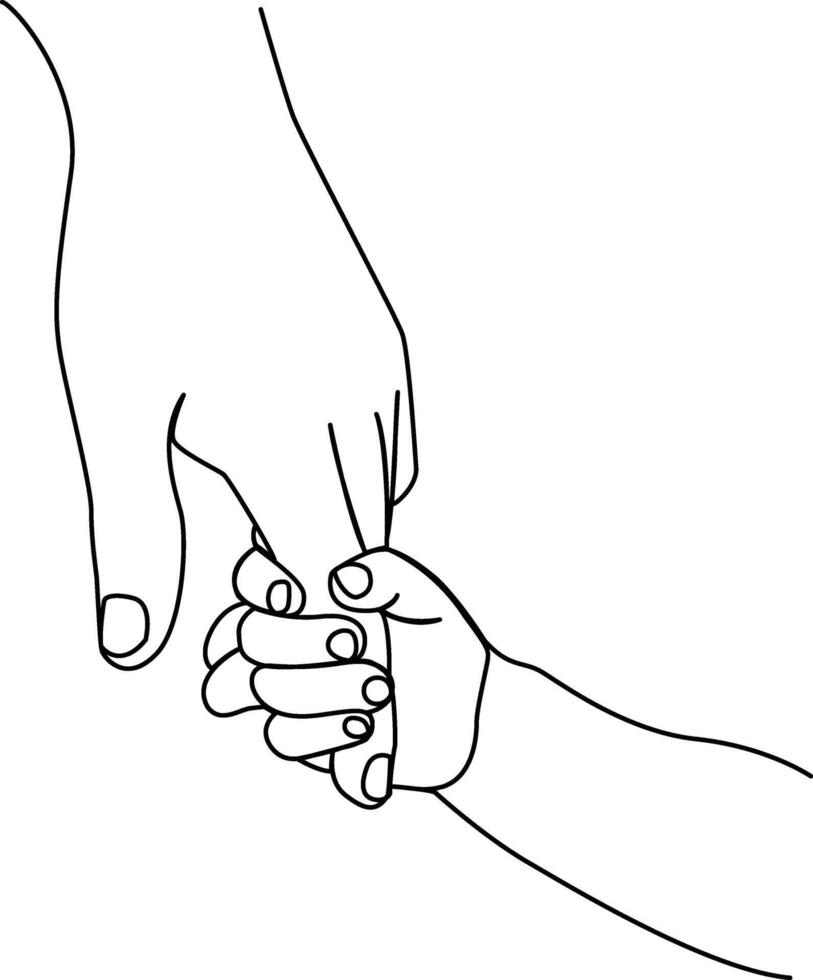 Continuous one line art a child's hand holding his parent's hand a symbol of love vector