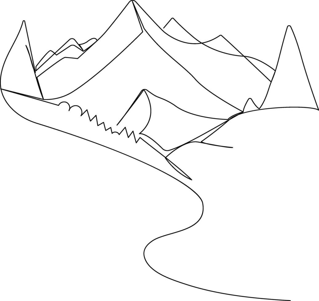 Continuous one line art hand drawn minimalist mountain illustration vector