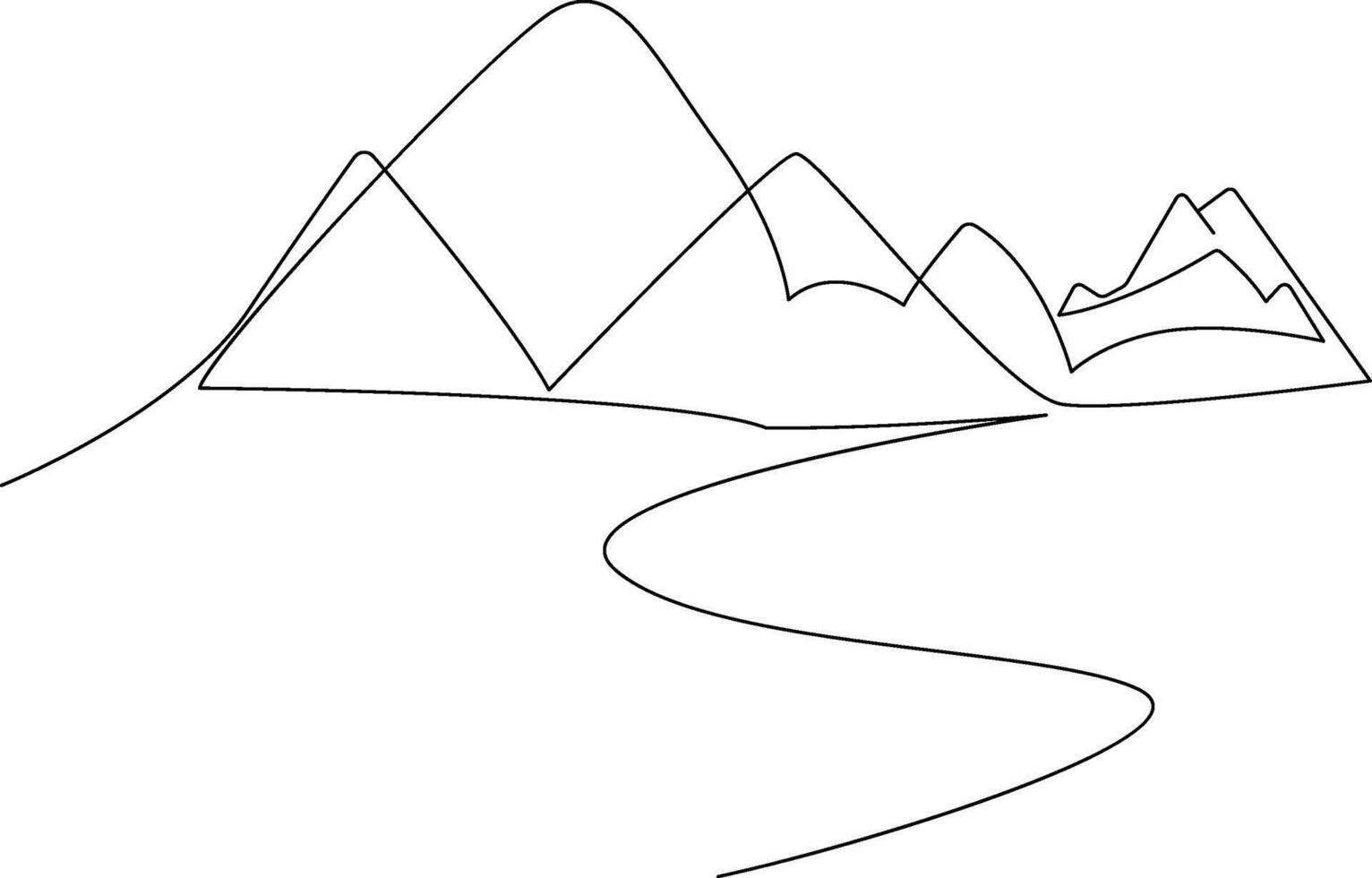 Continuous one line art hand drawn minimalist mountain illustration vector