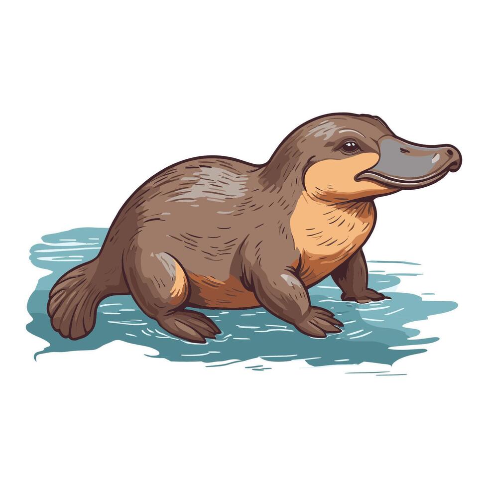 Hand Drawn Platypus Illustration in Water Environment vector