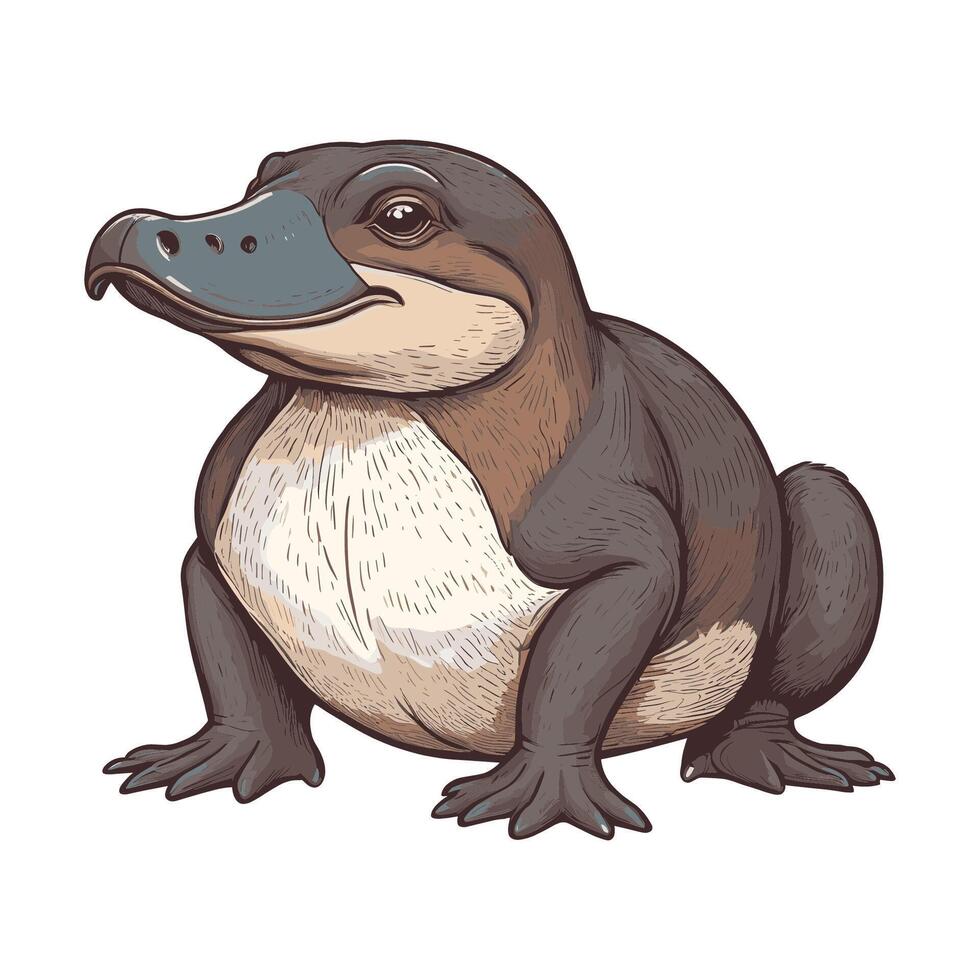 Hand Drawn Platypus Engraved Illustration vector