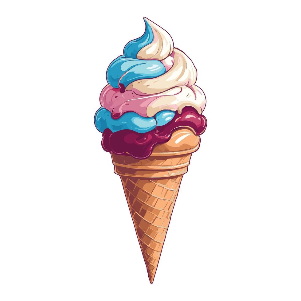 Colorful Ice Cream Cone Hand Drawn Illustration vector