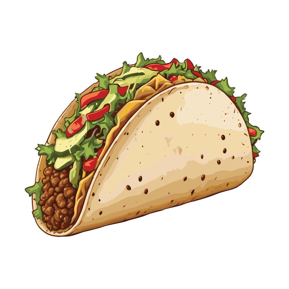Taco with Vibrant Toppings Hand Drawn Illustration vector