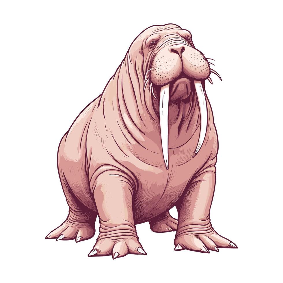 Elegant Walrus Line Drawing Illustration vector