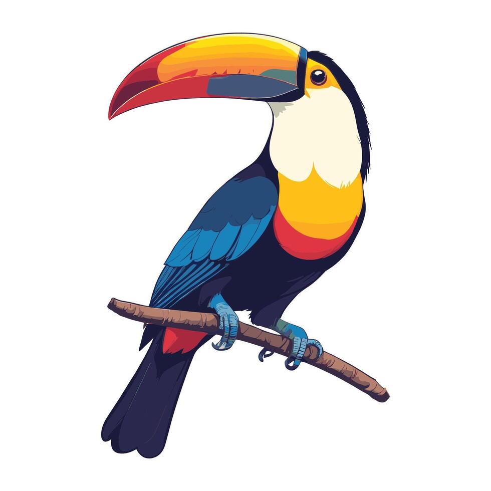Colorful Toucan Bird Sitting on Branch Cartoon Illustration vector