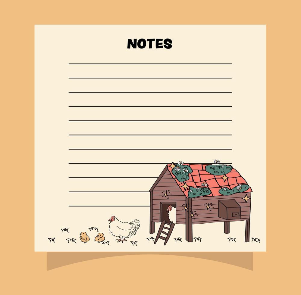 Cottage core small square notepad page design. vector