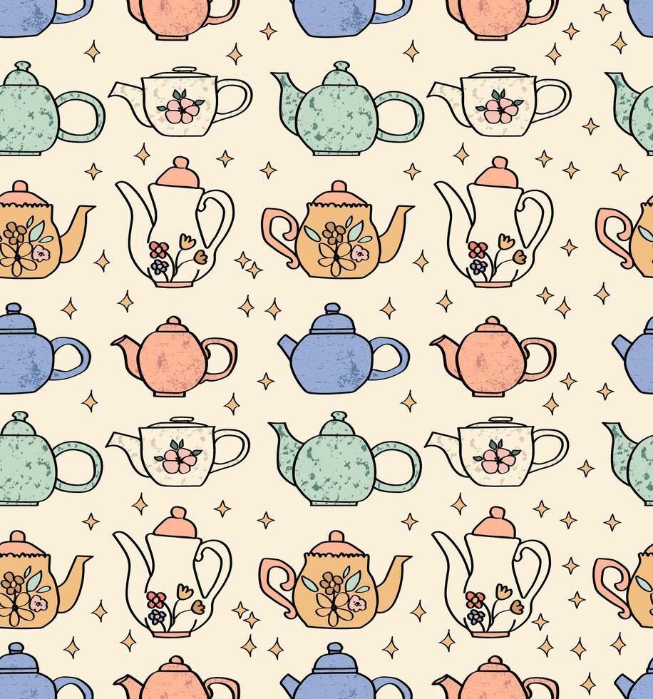 Cute cottagecore teapot seamless pattern. vector