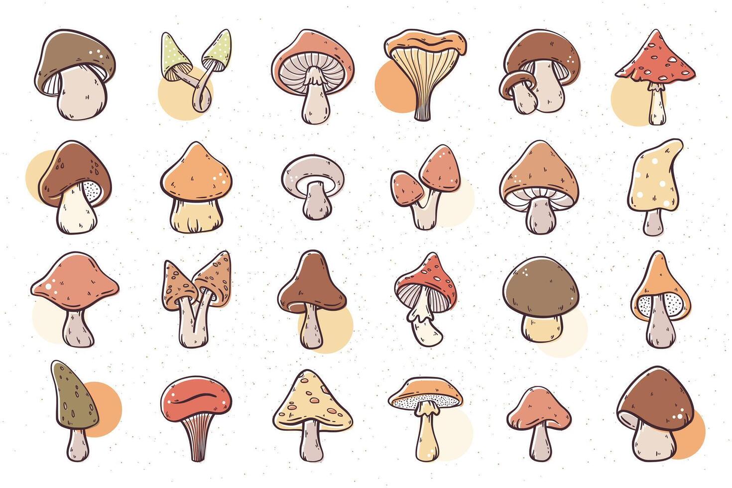Big set of mushrooms, hand drawn cute cartoon vector