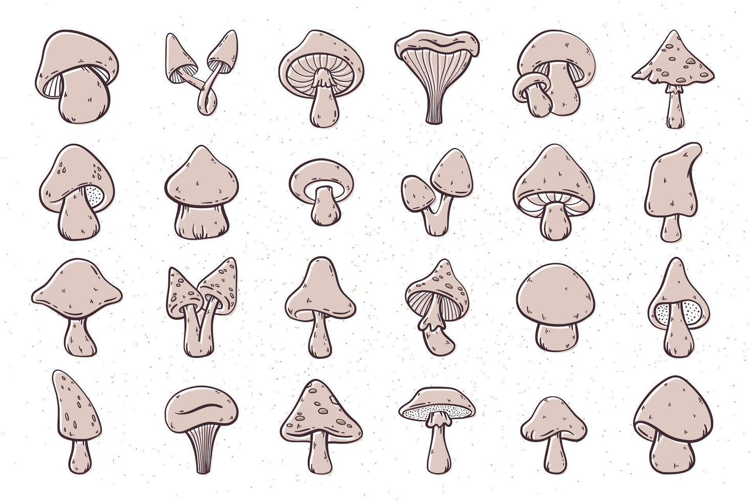 Big set of mushrooms, hand drawn cute cartoon vector