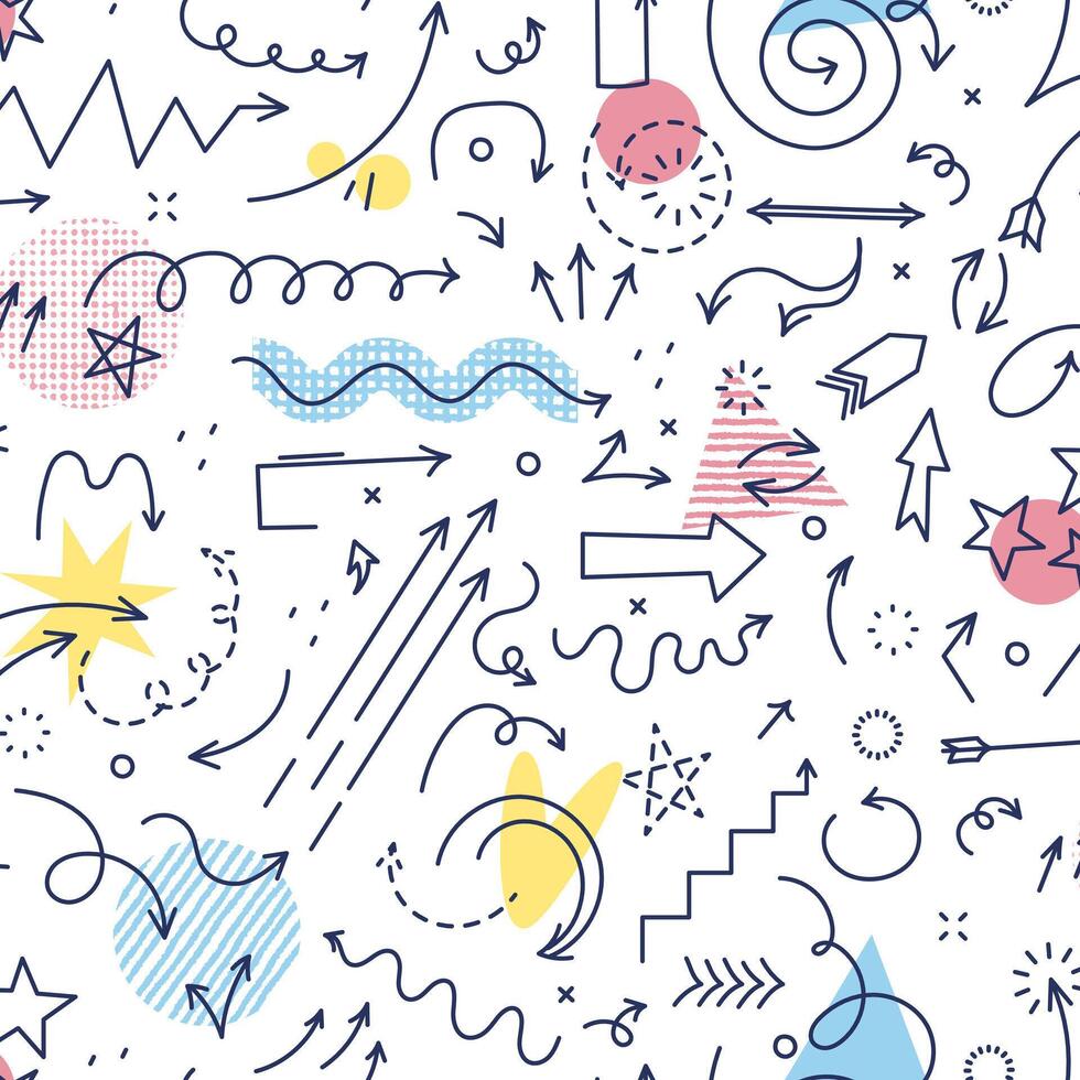 Abstract arrows and shapes seamless pattern, cute modern outline simple style, school, math, business, logistics, personal diary vector