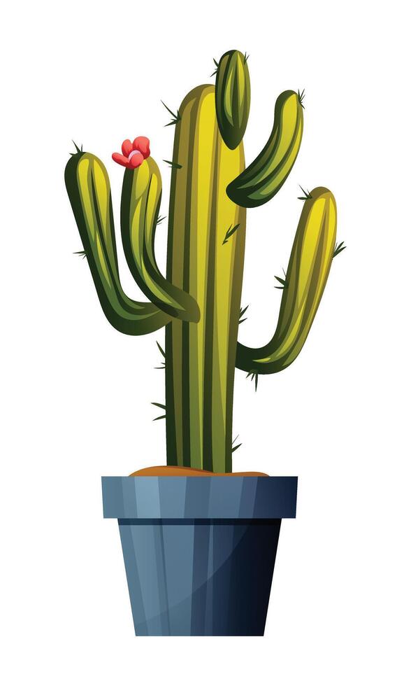 Cactus in pot cartoon illustration. isolated on white vector