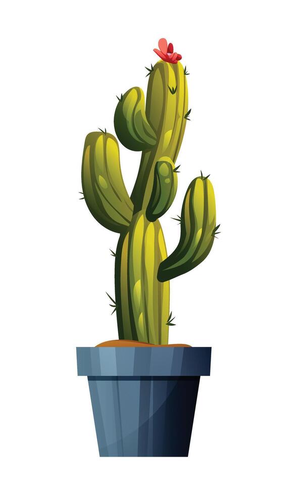 Cactus in pot cartoon illustration isolated on white vector