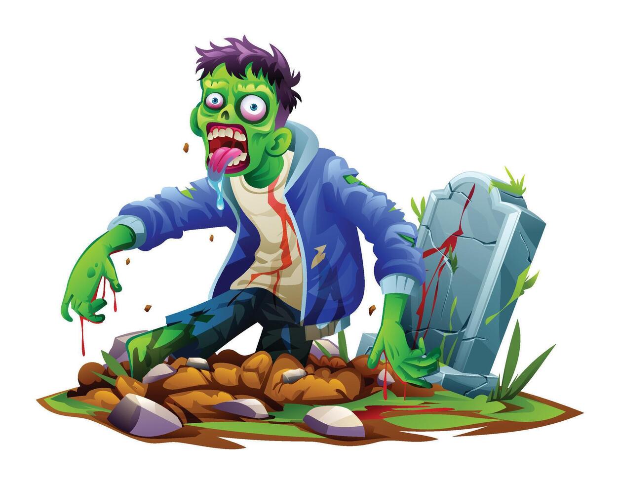 Zombie rising out from the grave. cartoon illustration vector