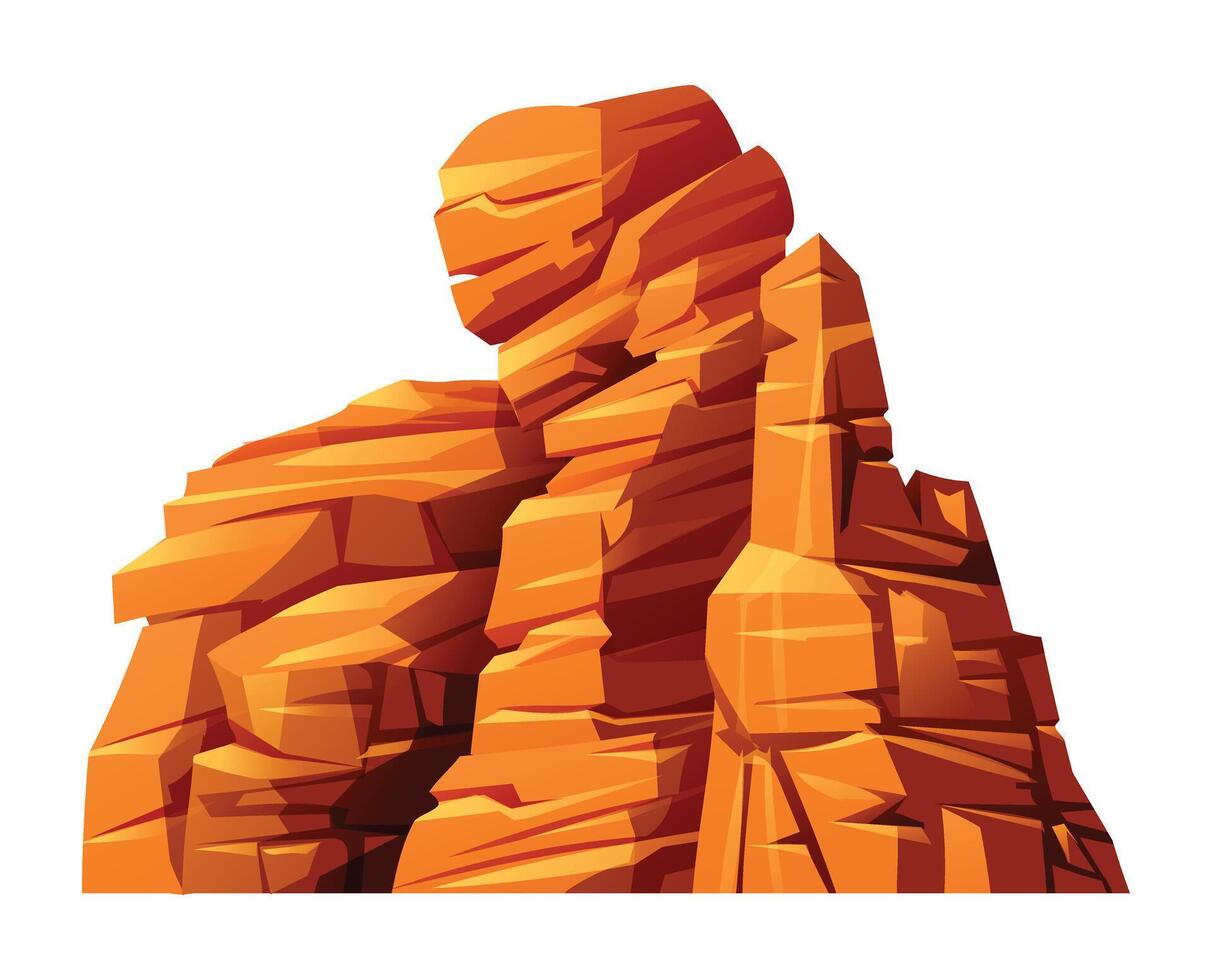 Canyon cliff with distinct layers and rugged texture. Desert rock, hill or mountain cartoon illustration isolated on white background vector