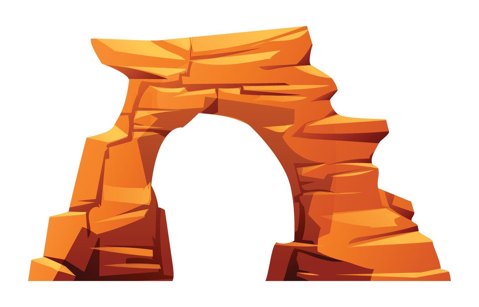 Natural arch formed by rugged canyon rocks. Desert rock, hill or mountain cartoon illustration isolated on white background vector