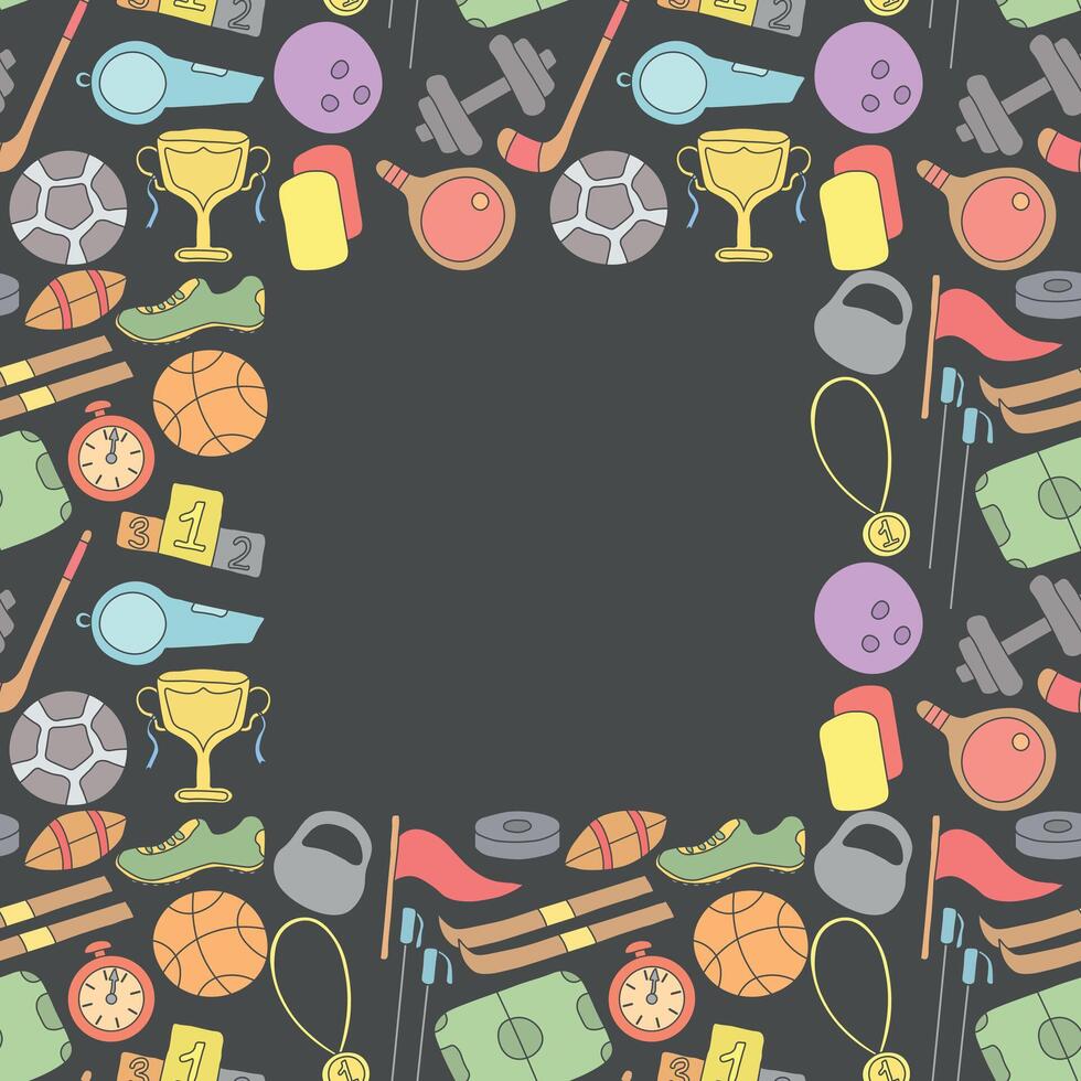 Seamless sport frame. Background with sports icons. Doodle sport illustration vector