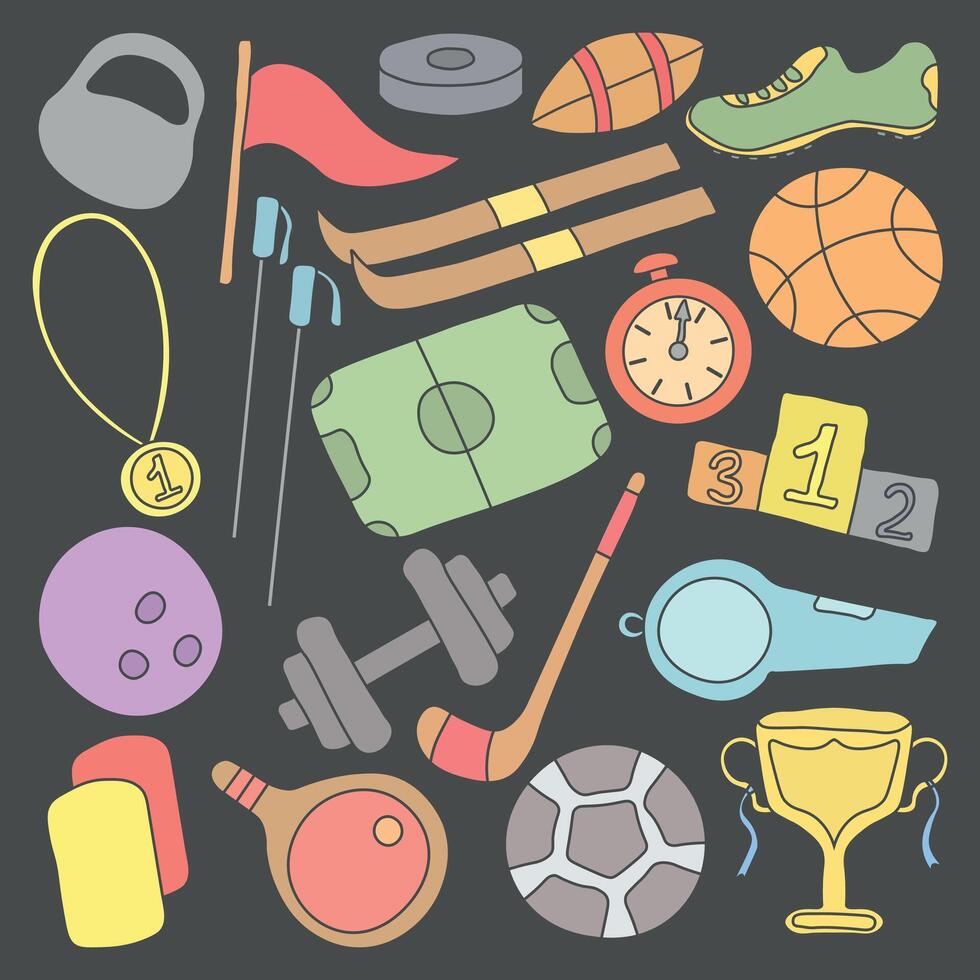 Background with sports icons. Doodle sport illustration vector