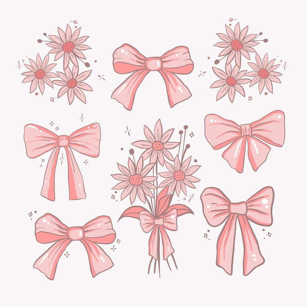 cute coquette bow hand-drawn style vector
