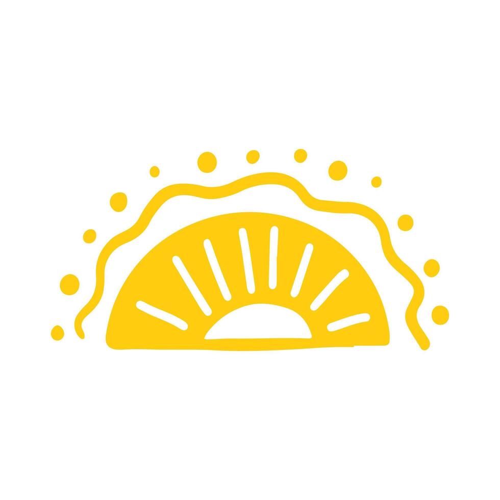 Cute doodle sun shine. Doodle sun sketch illustration. Hand drawn cute orange sun set. Scribble doodle children drawn style. illustration vector