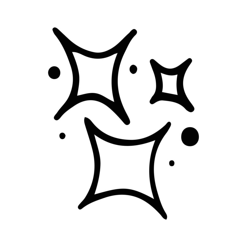 Stars and sparkles doodle illustration. Twinkle, blink, firework, glitter silhouette and glowing symbols in sketch style. Hand drawn illustration isolated on white background vector