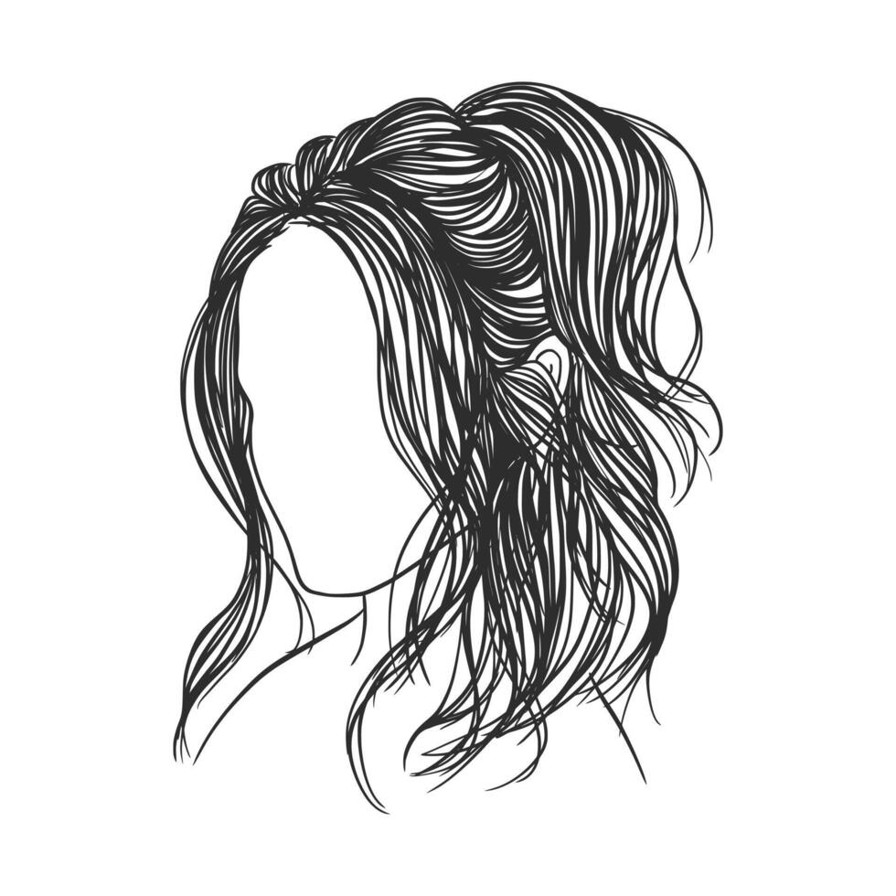 hand drawn illustration of a woman's hairstyle. Isolated on white background. Black and white sketch of a female hairstyle. vector