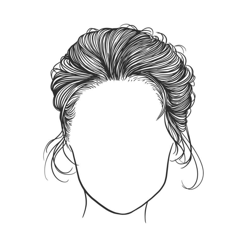 hand drawn illustration of a woman's hairstyle. Isolated on white background. Black and white sketch of a female hairstyle. vector