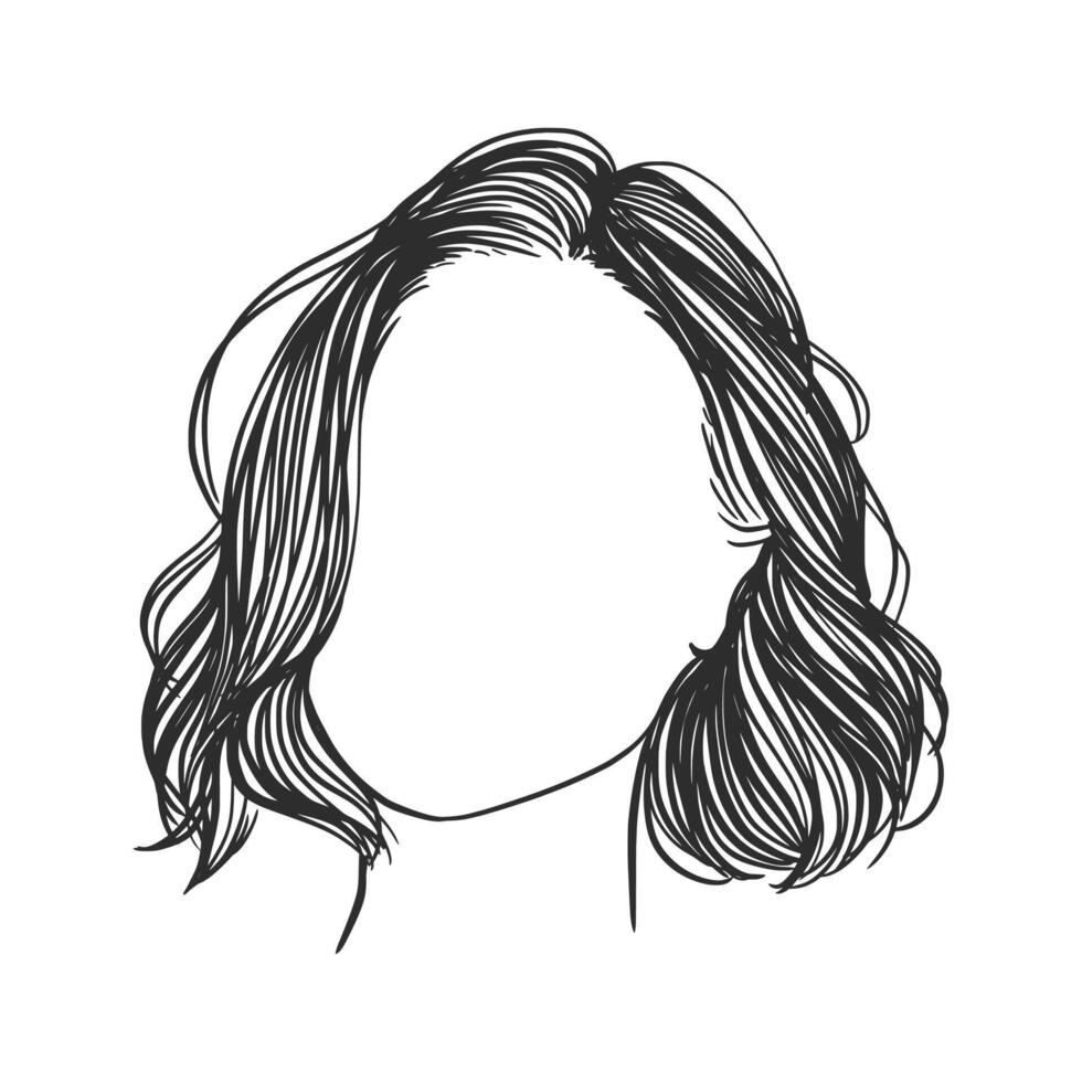hand drawn illustration of a woman's hairstyle. Isolated on white background. Black and white sketch of a female hairstyle. vector