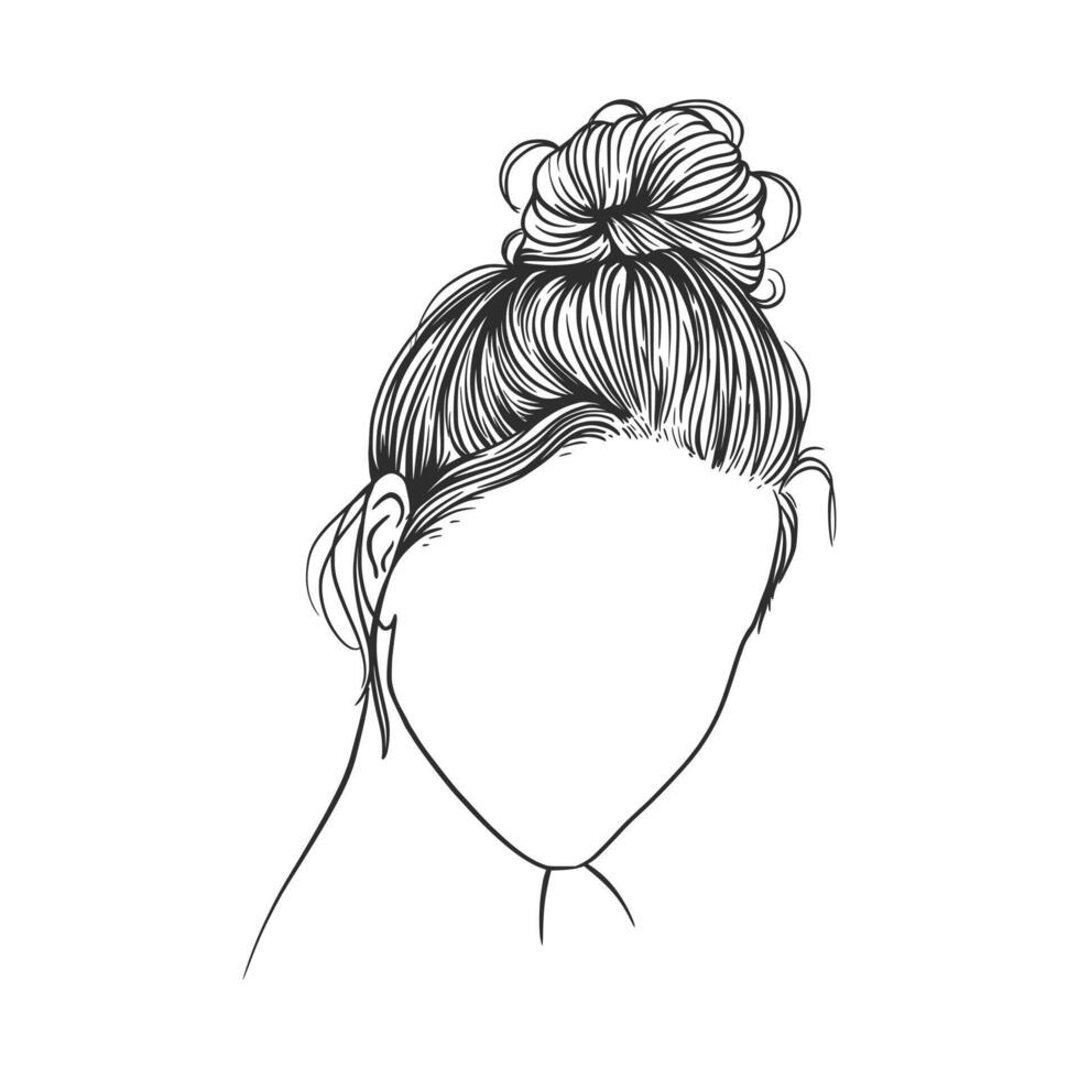 hand drawn illustration of a woman's hairstyle. Isolated on white background. Black and white sketch of a female hairstyle. vector