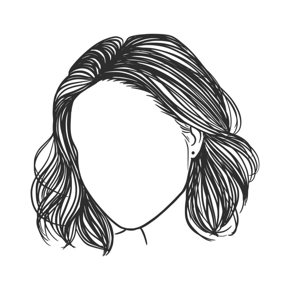 hand drawn illustration of a woman's hairstyle. Isolated on white background. Black and white sketch of a female hairstyle. vector