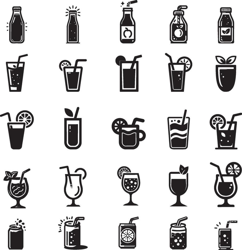 silhouette drinks icon set vector