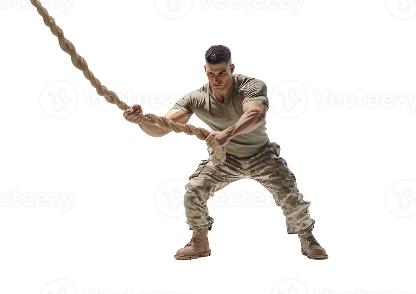 A militiary person training with rope isolated on transparent background png