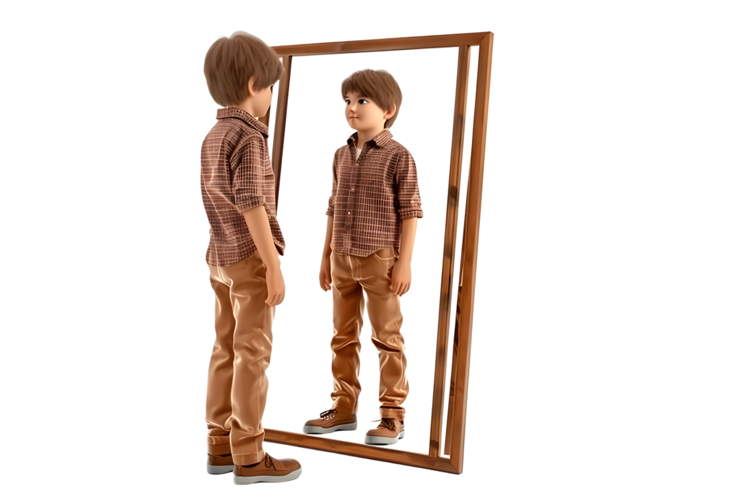A boy looking himself in mirror isolated on transparent background png