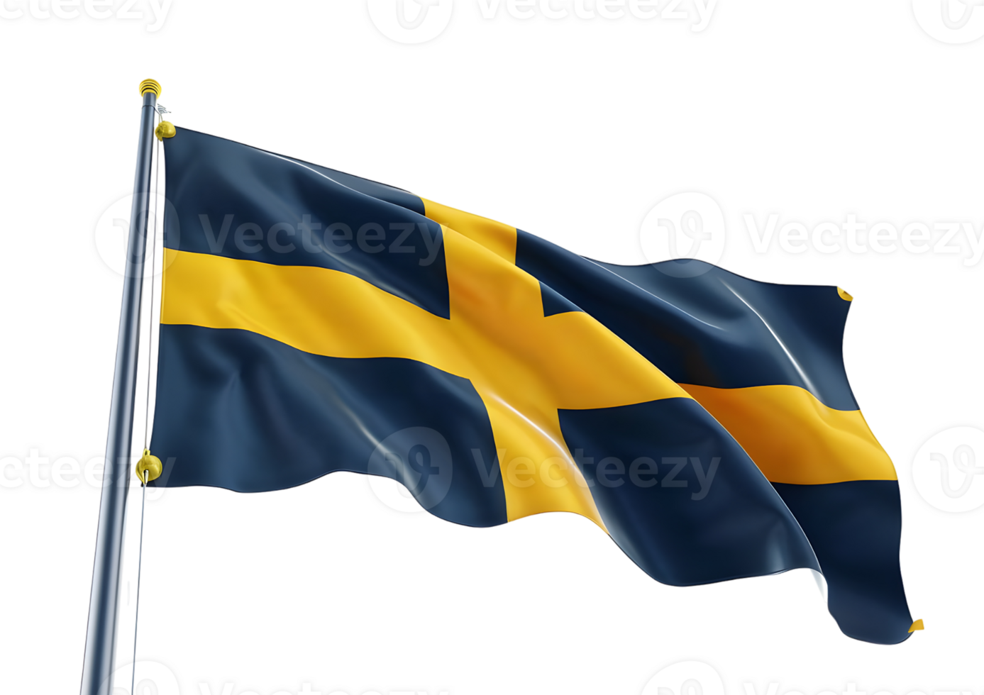 Flag of Sweden waving isolated on a transparent background png