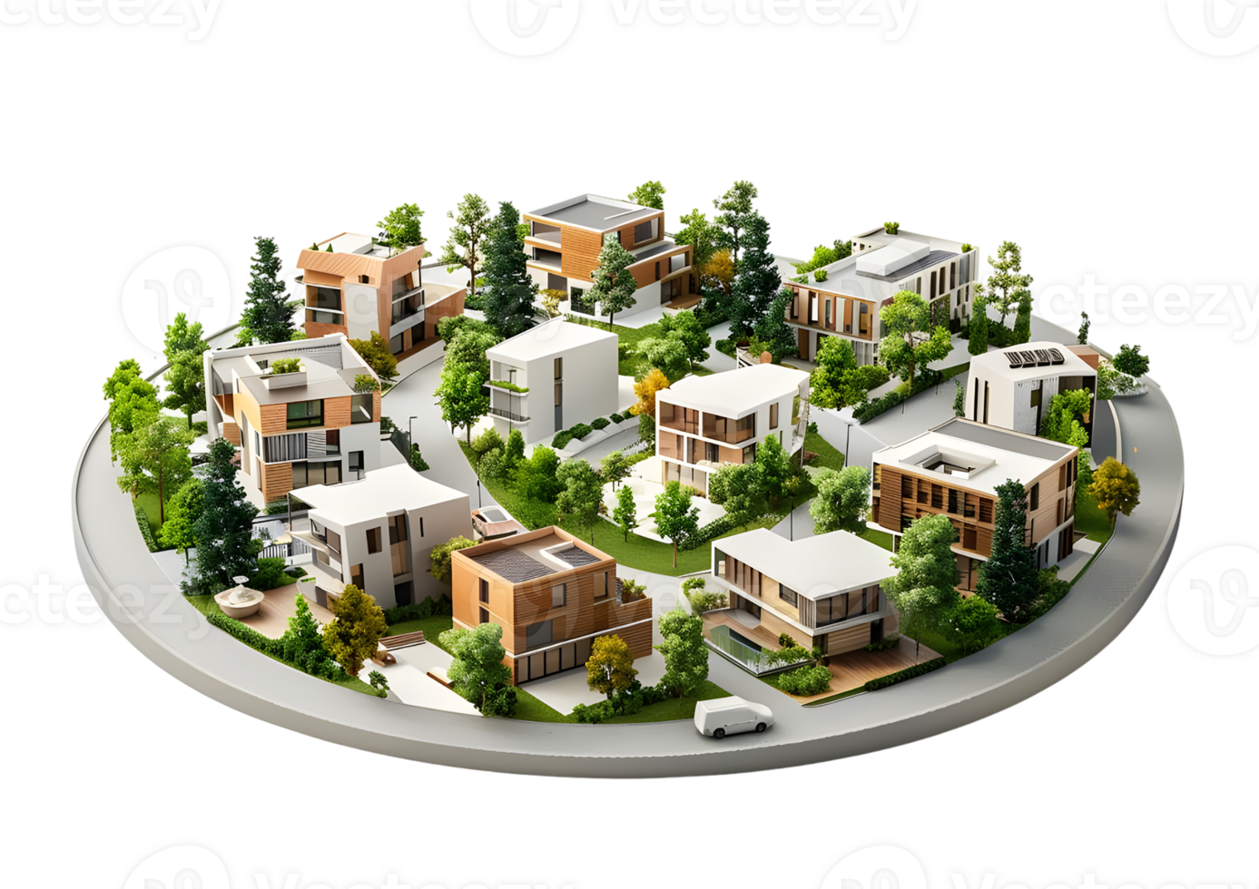 Modern City model plan with green plants and advanced technology isolated on transparent background png