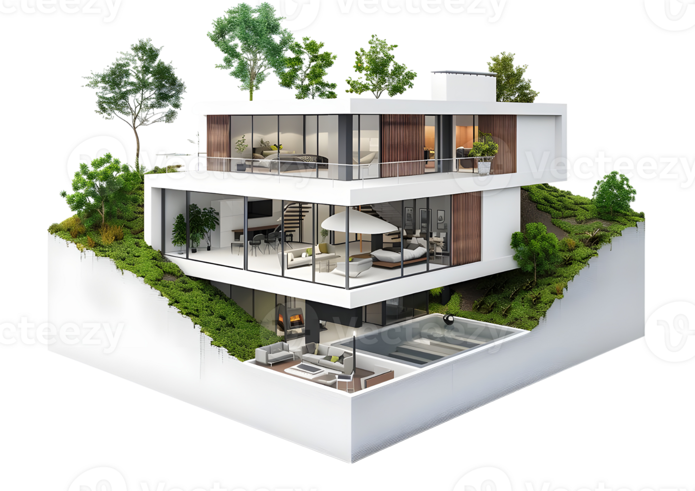Modern minimalist house model with sleek design. Isolated on a transparent background png