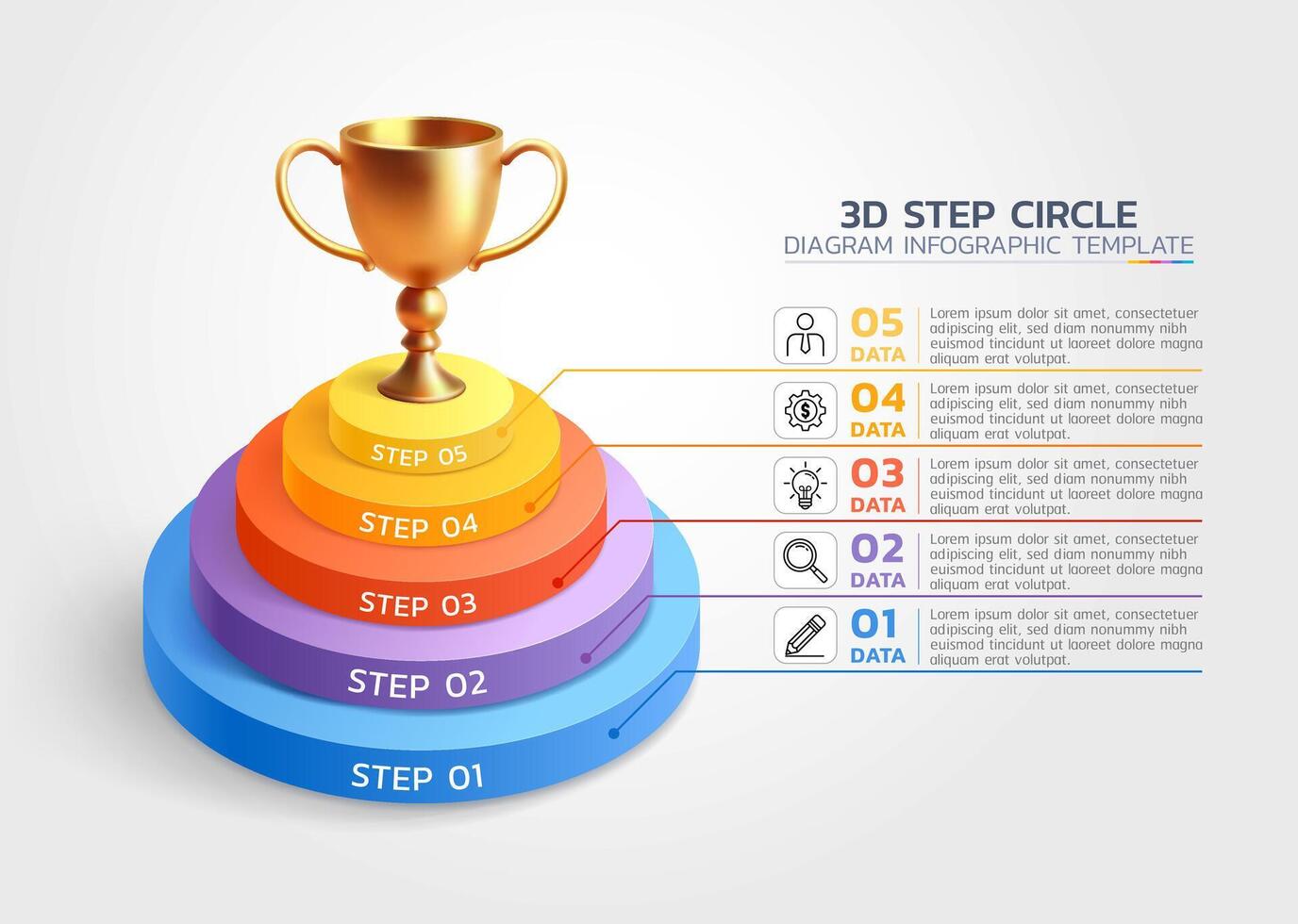 3d gold trophy diagram infographic template vector
