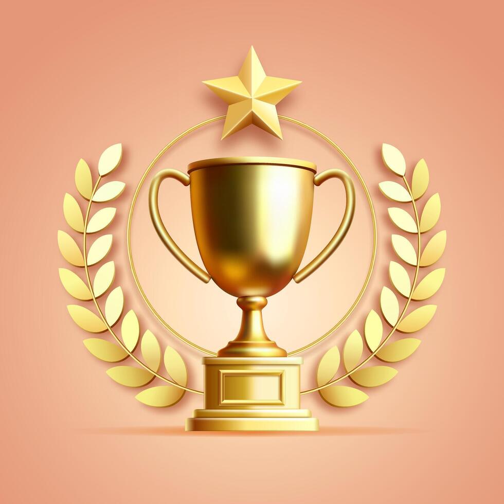 3d gold trophy illustration vector